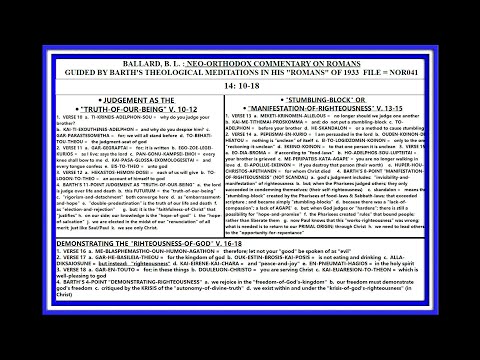 BARTH:  COMMENTARY ON ROMANS 14: 10-18; "SKANDALON" OR "STUMBLING-BLOCK"; LESSON #041