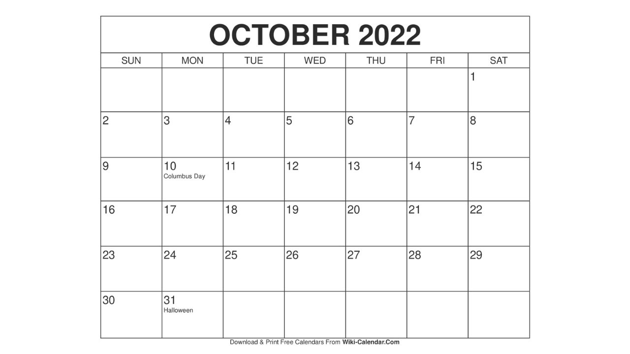 Printable October 2022 Calendar Templates with Holidays - Wiki Calendar
