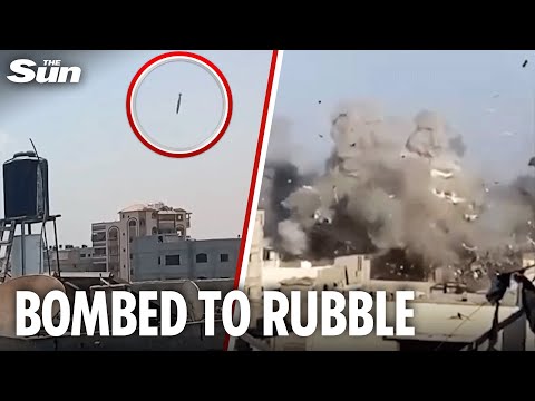 Moment huge bomb explodes inside Gaza flats as Israeli air strike demolishes building