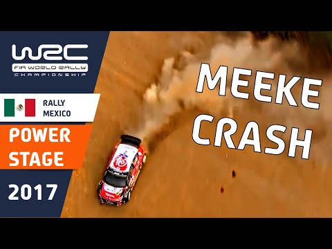 WRC - Rally Mexico 2017 Power Stage with Kris Meeke CRASH into car park!
