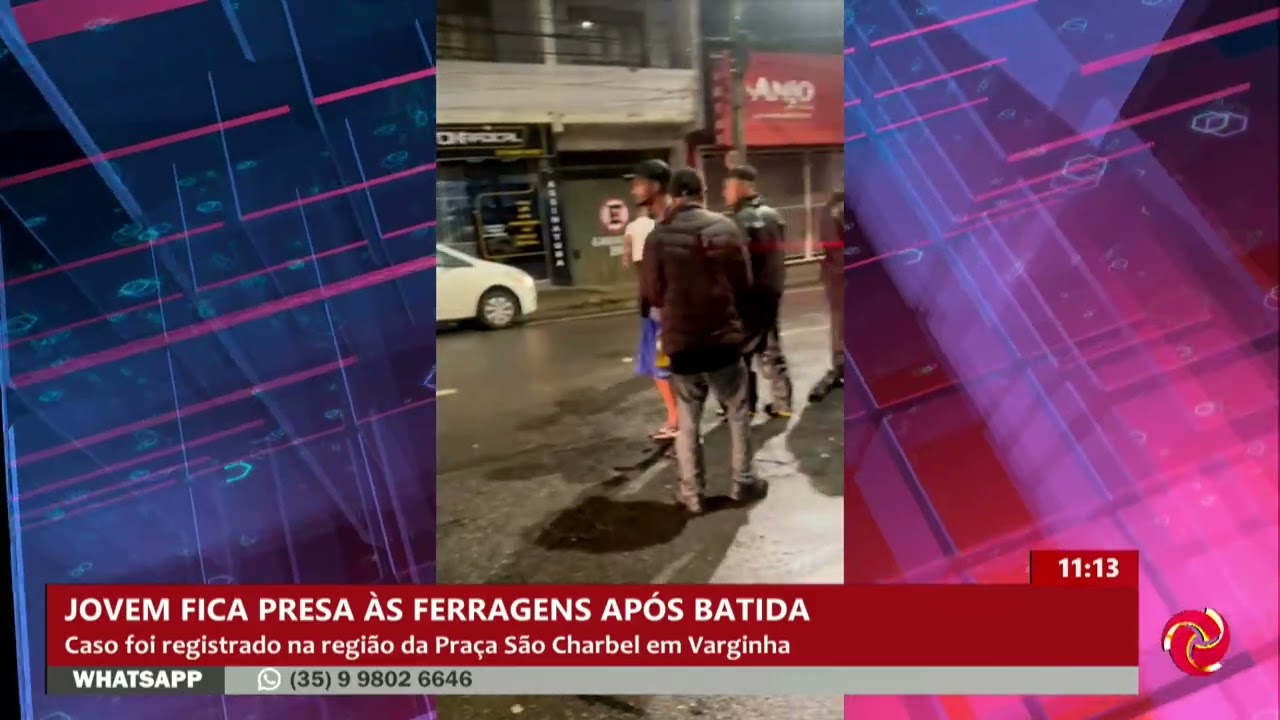 Jovem fica presa às ferragens após batida em poste em Varginha