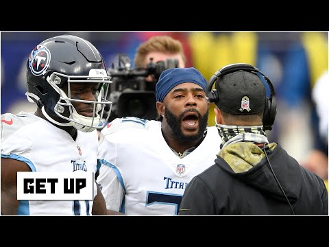 在加時賽獲勝前，泰坦隊在中場圍觀烏鴉隊的標誌，這也是他們的反應。 (Reacting to the Titans huddling on the Ravens' logo at midfield before overtime win | Get Up)