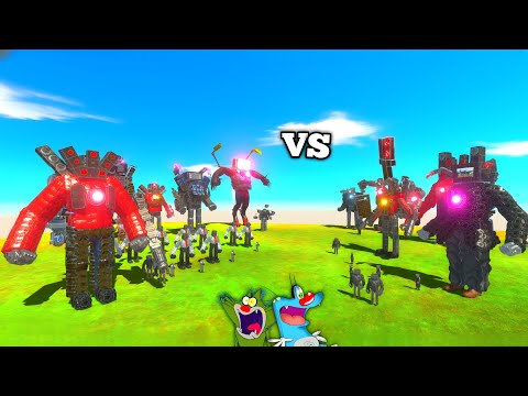 OGGY TV TITAN TEAM VS JACK SPEAKERMAN TITAN TEAM DEADLY FIGHT IN ANIMAL REVOLT BATTLE SIMULATOR