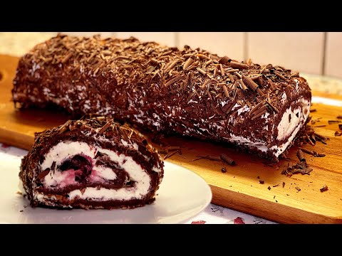 Chocolate Roll with Cherry Filling and Whipping Cream «Black Forest»