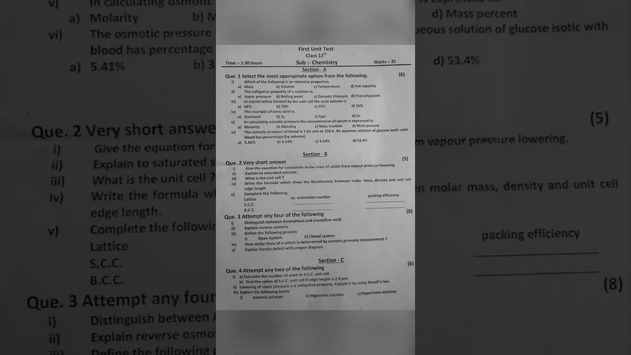 Class 12th Chemistry first unit test 2025-26 😱 | Maharashtra board 🔥| #chemistry | #firsttermexam |