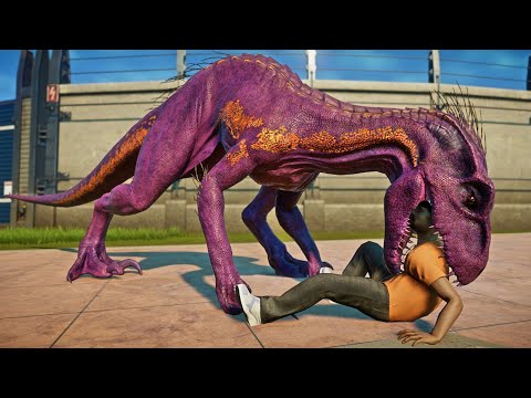 Tyrannosaurus Rex Vs Indoraptor Breakout & Fight - Jurassic World Evolution Dinosaurs Fighting