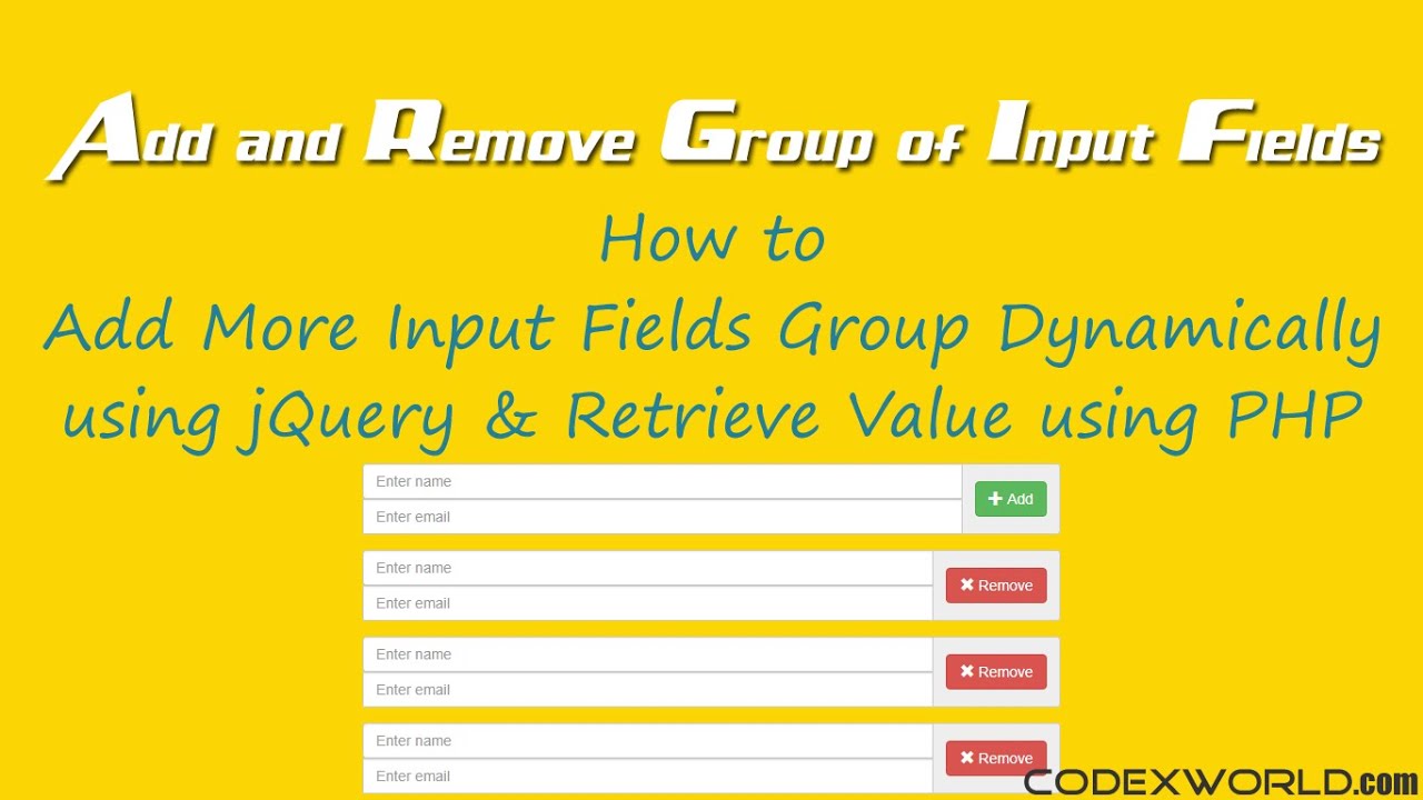 Add Remove Group of Input Fields Dynamically using jQuery