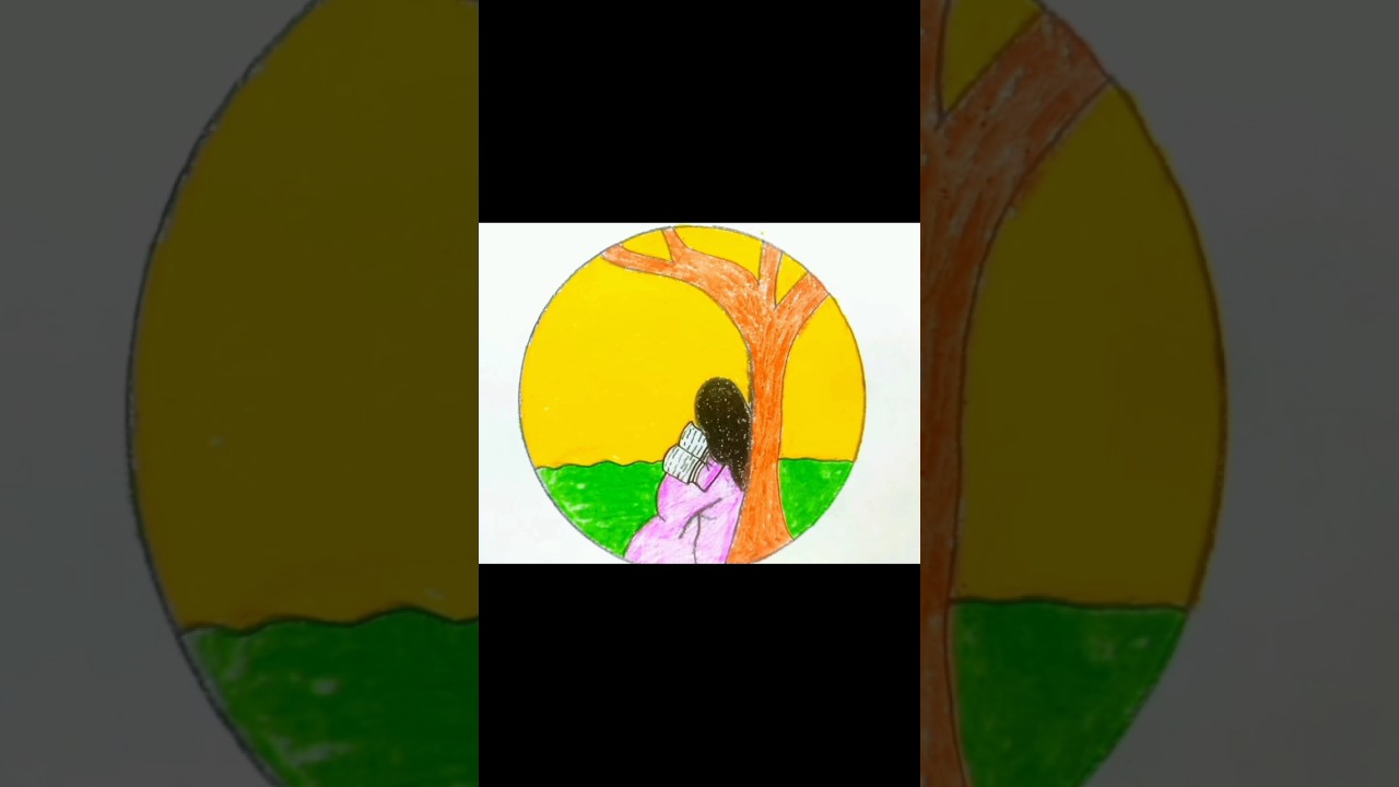 A girl is reading a book under a tree #drawing #youtubeshorts #shorts