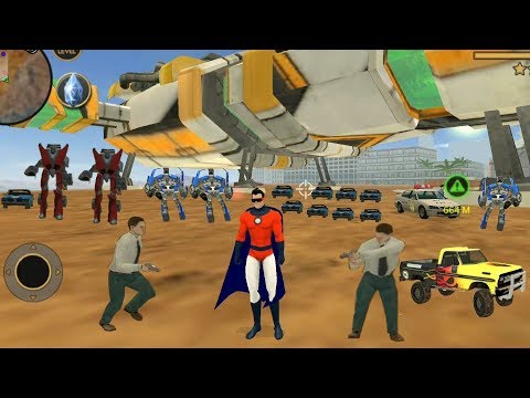 Vegas Crime Simulator - (SuperHero Fight Car Robot) - [SuperHero Destroy Robot Ship by Eye Laser]