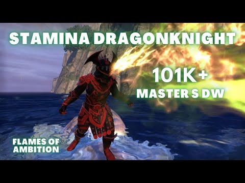 ESO PVE Stamina Dragonknight Master's DW 101K+ (Flames of Ambition)Build and Rotation in Description