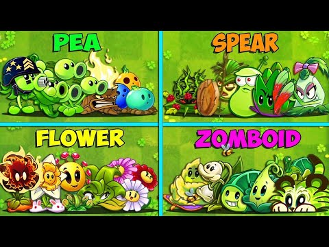 4 Team Plants PEA x SPEAR x FLOWER x ZOMBOID Battlez - Who Will Win? - PvZ 2 Gameplay