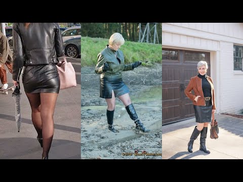 Older Women Leather Jacket with Short Skirts Outfit ideas 