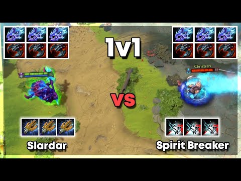 Slardar vs Spirit Breaker with 3x Moon Shards and 3x Satanic - Dota 2 1v1