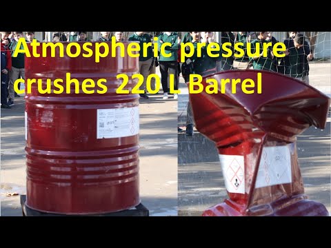 Atmospheric pressure crushes 220 L Barrel (Experiment)