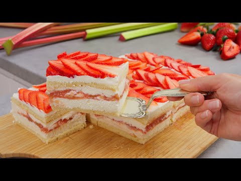 Strawberry-rhubarb cake with mascarpone. A simple spring recipe.