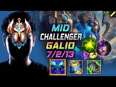 Challenger Galio MID vs Syndra - 챌린저 미드 갈리오 템트리 룬 만년서리 여진 ガリオ Галио 正义巨像 加里歐 - LOL KR 11.16