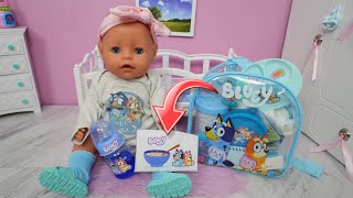 Baby Born doll packing Bluey baby bag with DIY Doll food and accessories