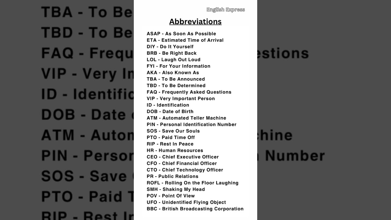 Abbreviations #learnenglish #english #abbreviation #abbrevations #vocabulary #englishexpress