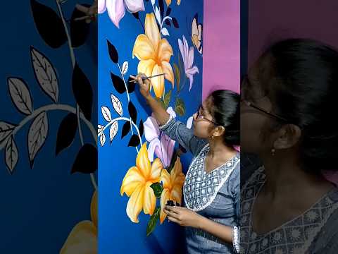 Beautiful butterfly and flowers wall painting process #wallpainting #sorts #youtubeshorts #viral