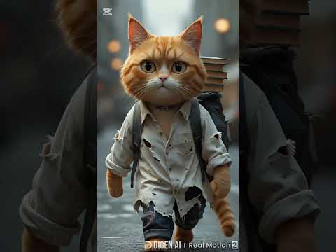 Adorable Orange Cat Walking Alone With a Backpack 😿#Sad but Cute Story