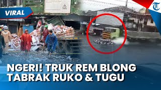 NGERI! DETIK-DETIK Rekaman CCTV Truk Rem Blong Tabrak Tugu & Ruko di Pasar Kretek Wonosobo