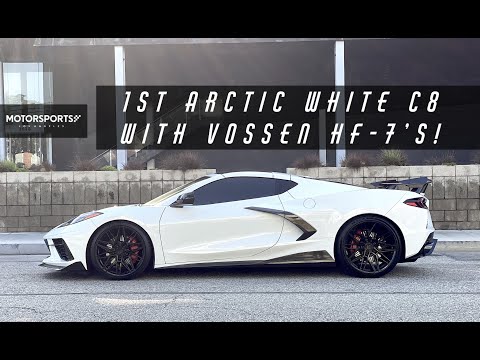 Corvette C8 Arctic White | Vossen Hybrid Forged HF-7 20/21" Gloss Black | Motorsports LA