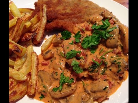 I'm cooking today: Hunter's schnitzel with homemade hunter's sauce/mushroom cream sauce (recipe)