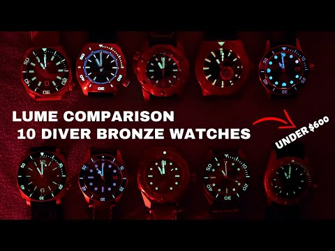 10 Bronze Dive Watch Lume Comparison - Part 2 -  (2020)