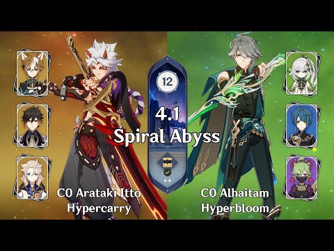 C0 Arataki Itto Hypercarry and C0 Alhaitham Hyperbloom - Genshin Impact Abyss 4.1 Floor 12