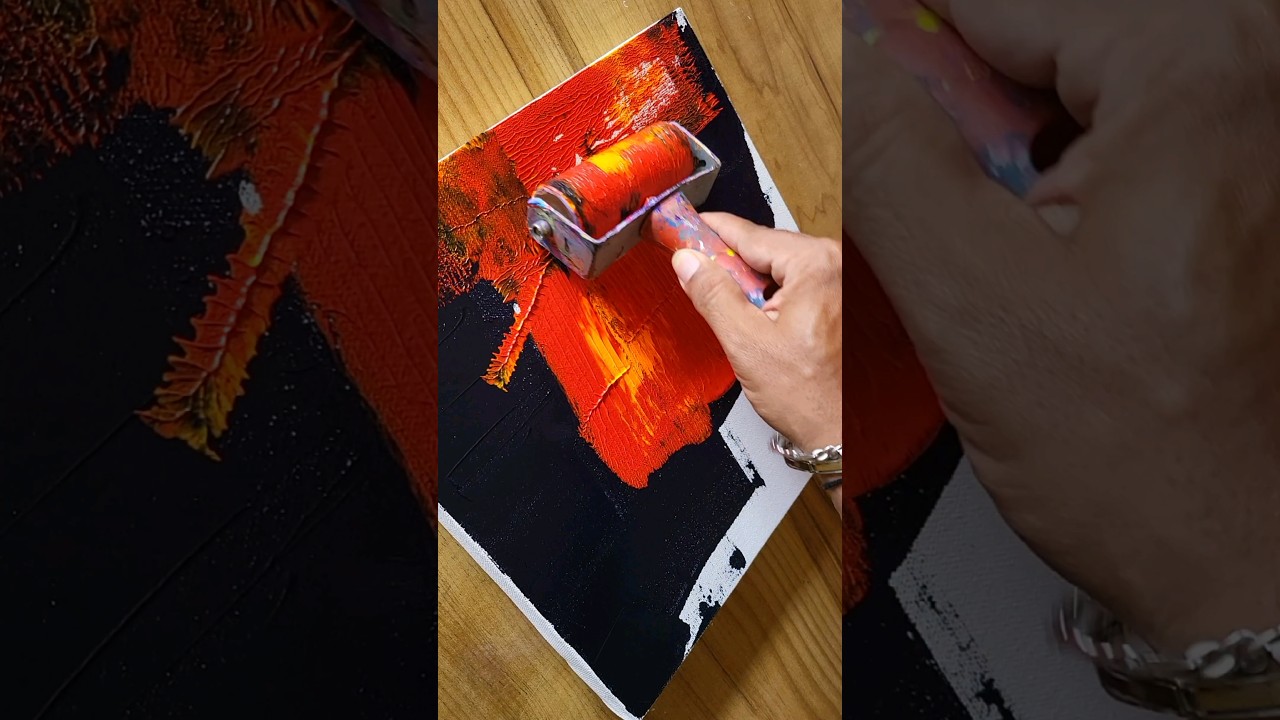 Textured Abstract Painting Using Roller #easyart #art #diy