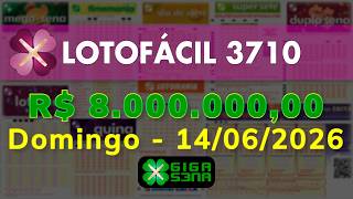 Resultado da Lotofácil 3710, Domingo, 14/06/2026
