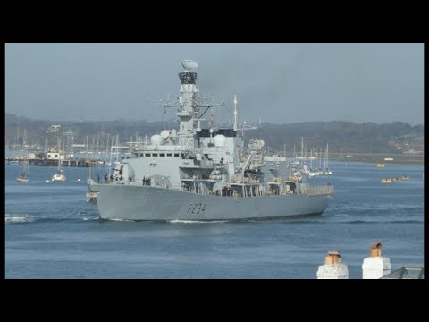 HMS Iron Duke departing Portsmouth