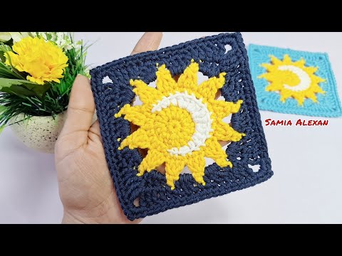 Crochet: Sun and Moon Granny Square/How to crochet Sun and Moon Granny Square 🌞🌛