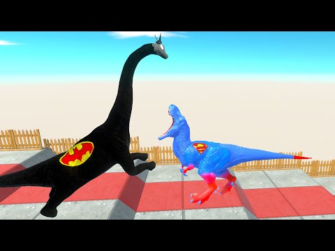 DARK BRACHIOSAURUS vs SUPERMAN T-REX DEATH CLIMB - Animal Revolt Battle Simulator
