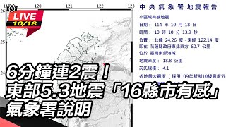 6分鐘連2震！東部5.3地震 