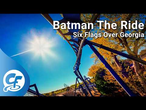 Front row point of view footage of Batman The Ride