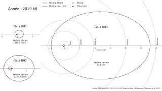 Comparaison des orbites des trois trous noirs Gaia BH1, Gaia BH2 et Gaia BH3