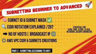 Download the video "🚀 Subnetting Tutorial for Beginners | Part 2  | Hosts, Subnet ID, AWS VPC CIDR, Broacast Ip"