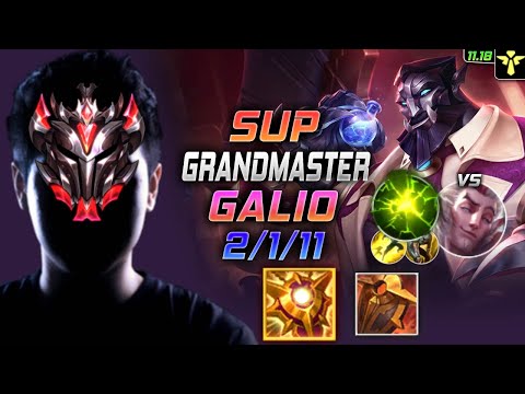 GrandMaster Galio Support vs Rakan - 천상계 서폿 갈리오 템트리 룬 솔라리 여진 ガリオ Галио 正义巨像 加里歐 - LOL KR 11.18
