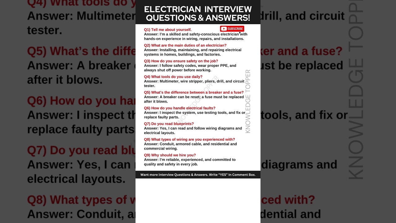 Electrician Interview Questions and Answers