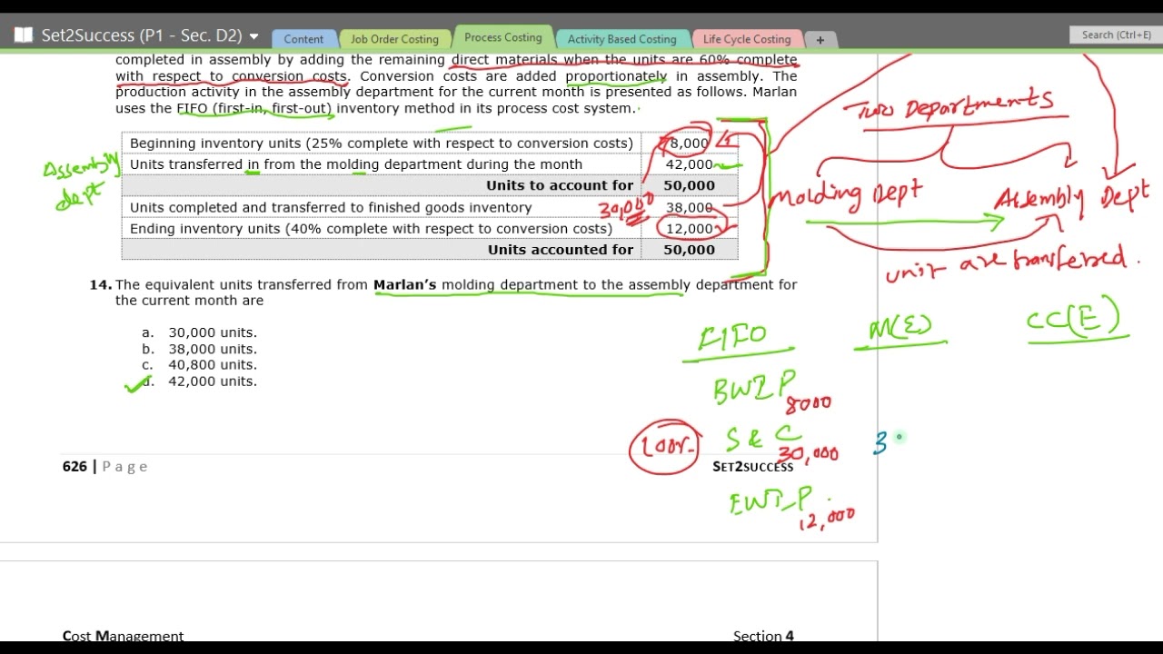 CMA USA | Part 01 | Sec.D | Process Costing MCQ'S