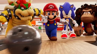 Mario Sonic Bowser and Donkey Kong bowling battle