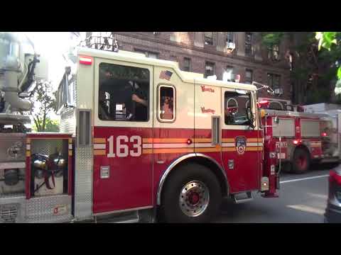 FDNY Tower Ladder 163 taking up after a 2nd Alarm Fire