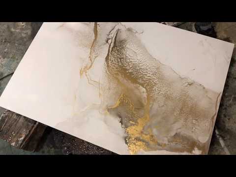 Alcohol ink big painting.  The process, how to make it.