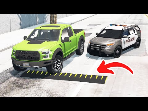 Police Spike Strip Crashes #4 - BeamNG drive (4K)