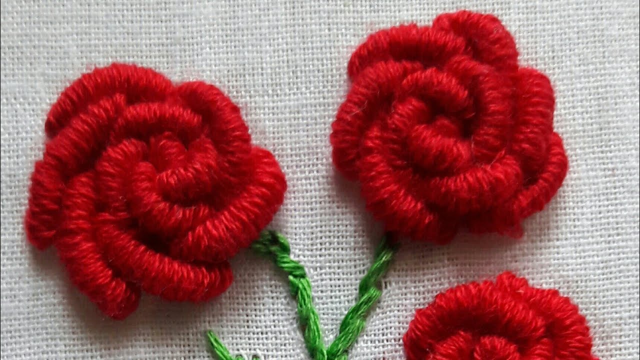 Hand Embroidery Tutorial : Bullion Knot Stitch/Rose Flower