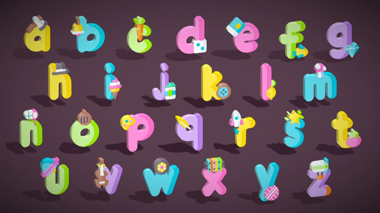 卡通字母 - 低聚卡通包 3 - 儿童学习 3D 资产 - 字母 3D 模型