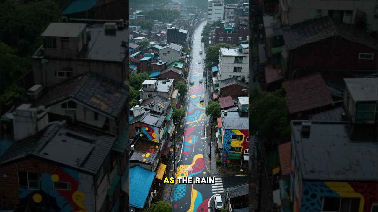 🌧️ Rain-Activated Street Art in Korea | When Rain Turns the City Into a Canvas