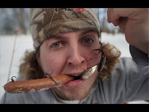 River PIKE on tip ups! CRAZY Action (SUPER SHALLOW WATER)