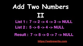 YouTube video 'Add Two Numbers II | LeetCode 445 | Add Two Numbers Represented by Linked Lists'